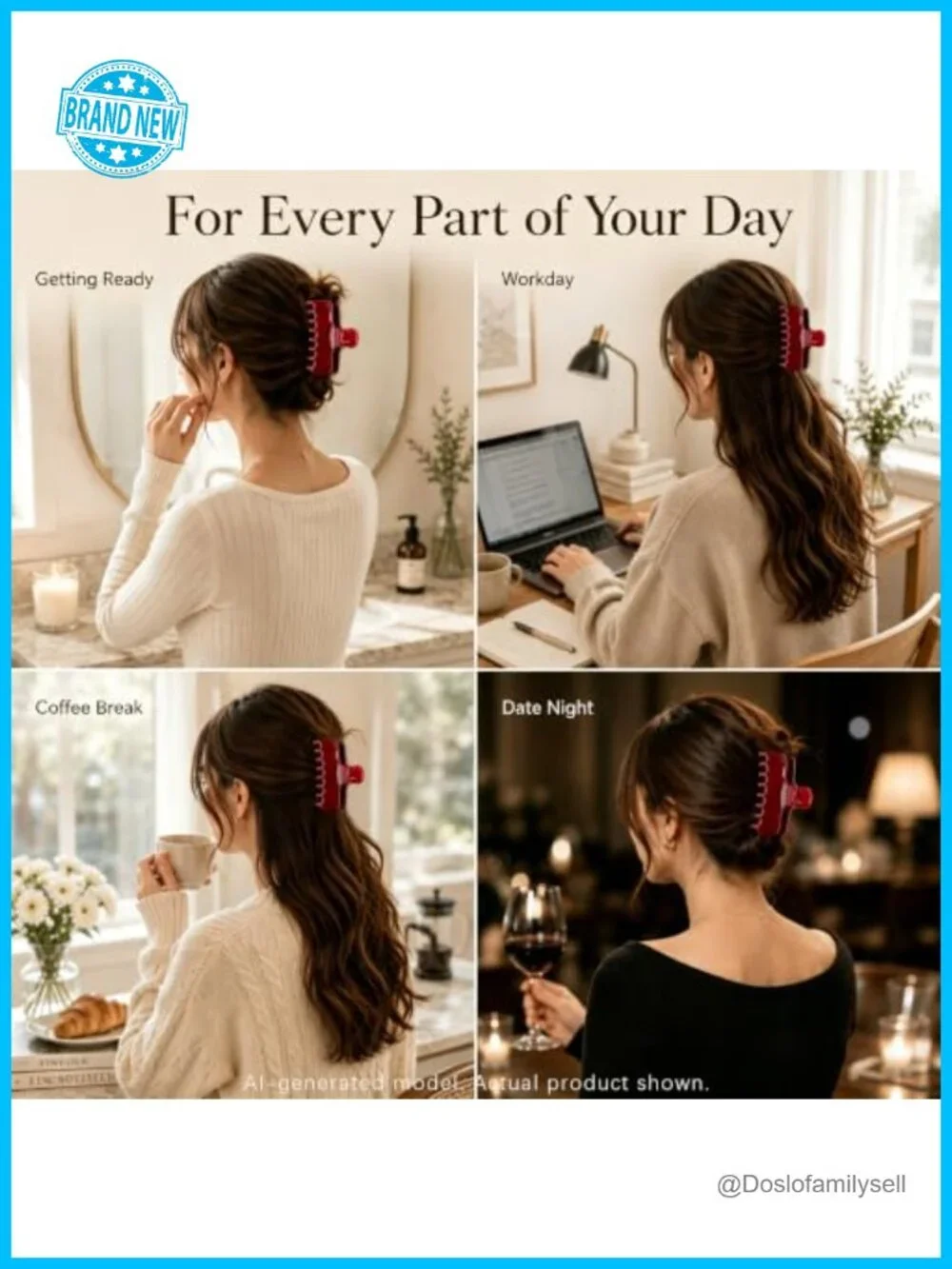 Strong Hold Rectangle Hair Claw Clip for Thick Hair, No Slip, Smooth Rounded